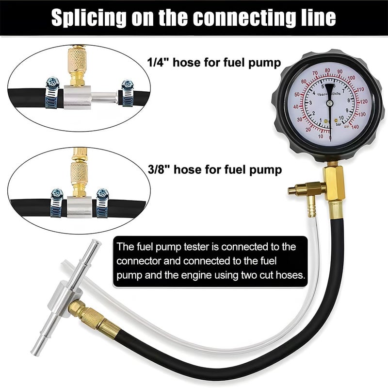FALVFUN 0-140PSI Car Fuel Pressure Tester Kit, TU-114 Vehicle Gas Gasoline Injection Pump Pressure Tester Gauge Kit, Automobile Oil Injection Pump Diagnostic Tool Set, Universal Fit - Image 3